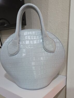 Rebecca Minkoff Women's Croc-Embossed Pale Blue Top-Handle Bag